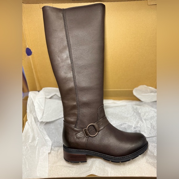 Clarks Shoes - Clarks Women’s Hearth Rae Knee-High Leather Riding Boots — Dark Brown, Size 10 W